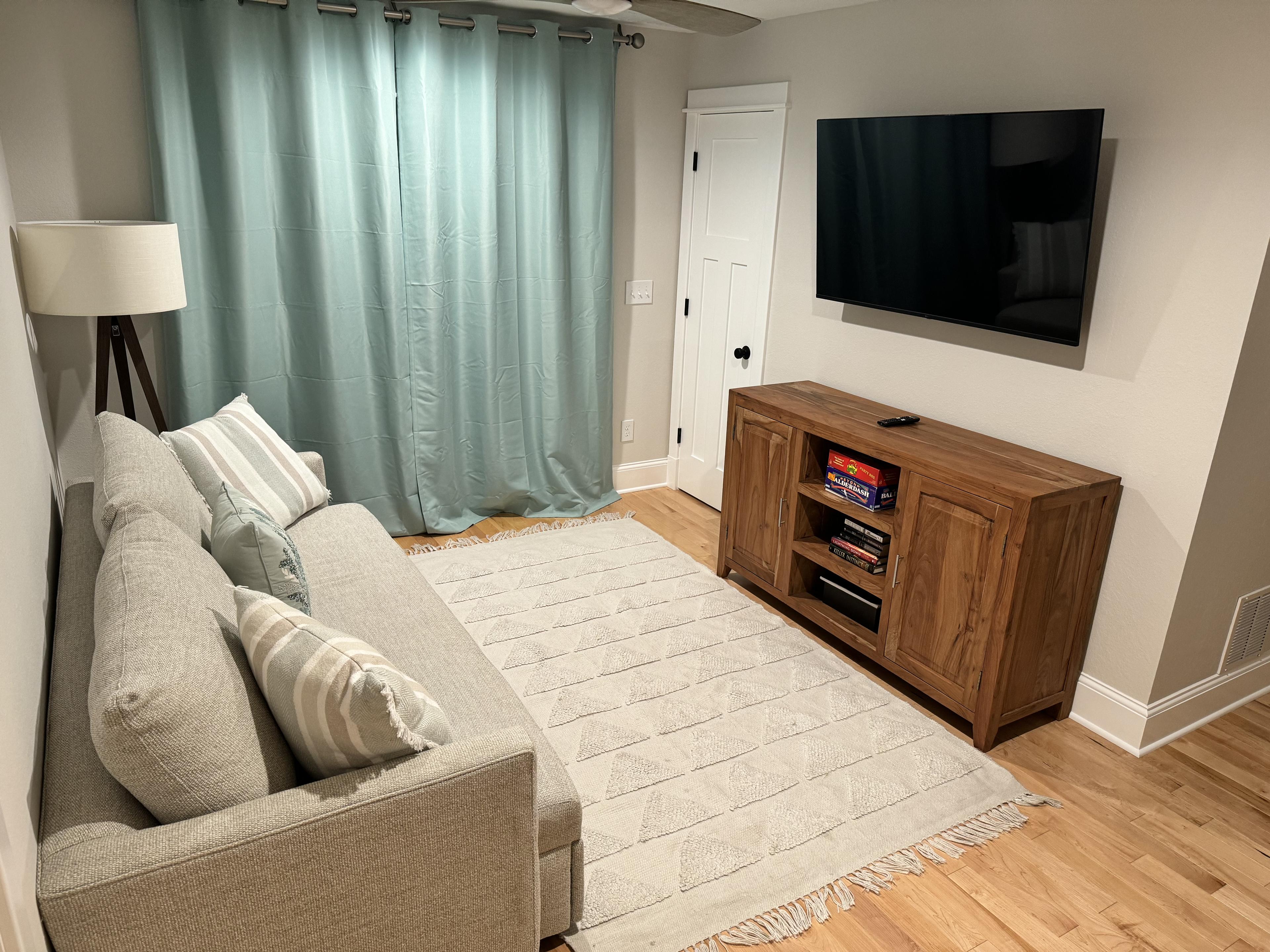 Clean and organized living room after professional cleaning